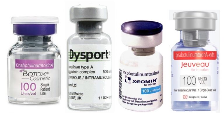 Botox Dysport Xeomin Jeuveau bottles for injection